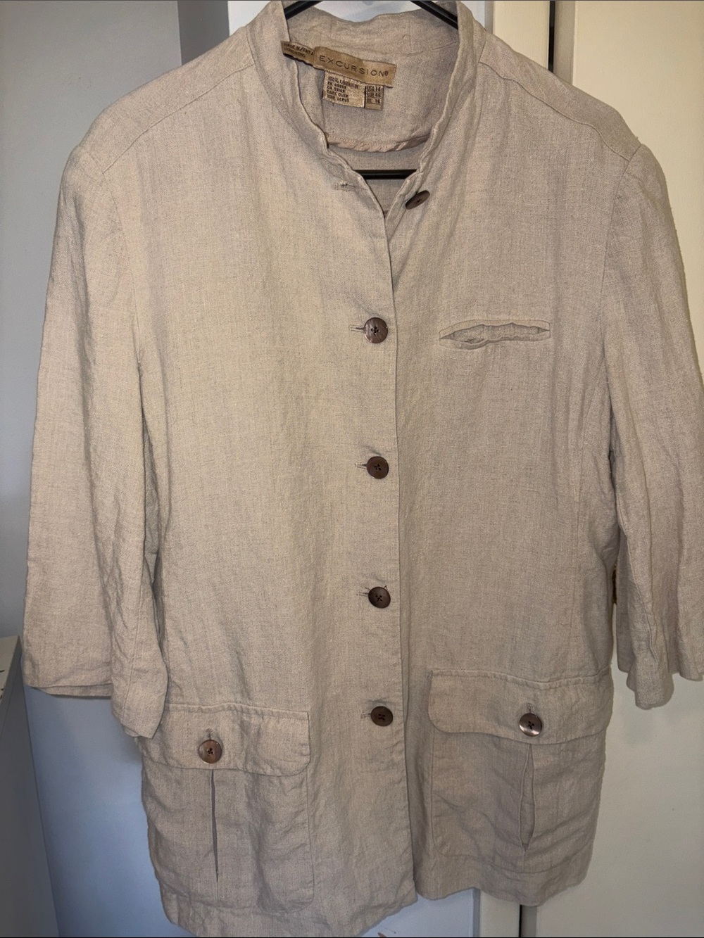 Linen Blend Women's Beige Jacket